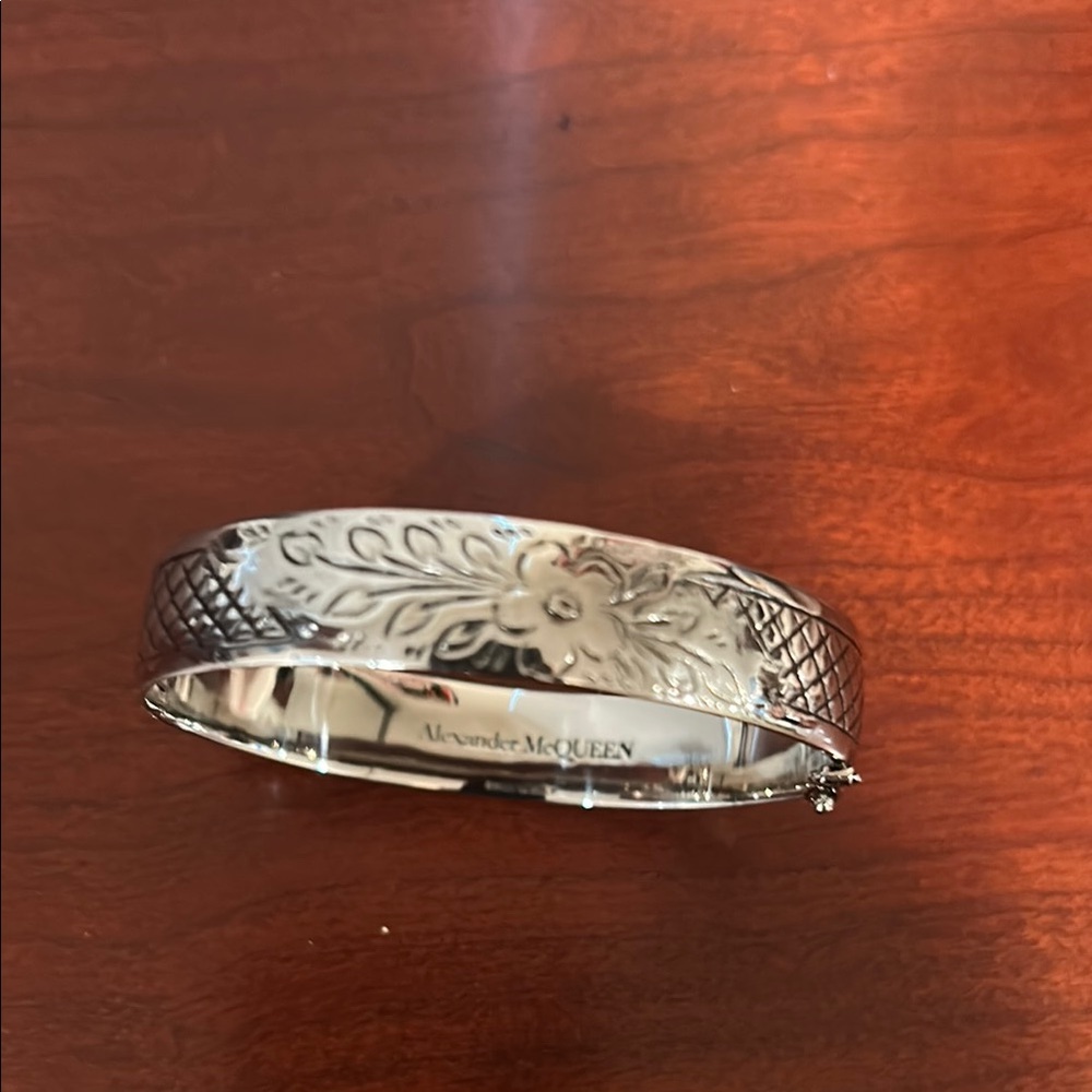 Alexander McQueen Silver Floral Bangle Bracelet